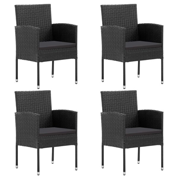 vidaXL 5 Piece Garden Dining Set with Cushions Black Poly Rattan