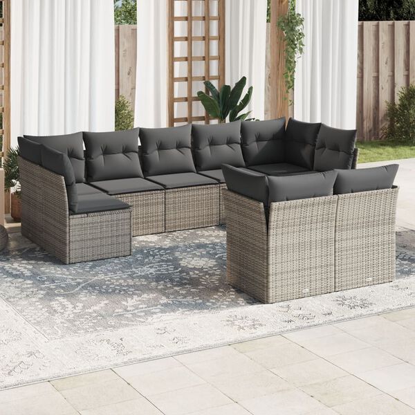 vidaXL 9 Piece Garden Sofa Set with Cushions Grey Poly Rattan