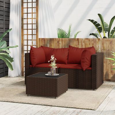 vidaXL 3 Piece Garden Lounge Set with Cushions Brown Poly Rattan