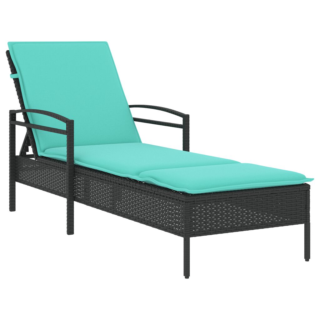 vidaXL Sun Lounger with Cushion Black 63x200x81 cm Poly Rattan