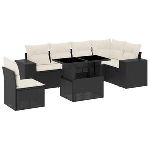 vidaXL 7 Piece Garden Sofa Set with Cushions Black Poly Rattan