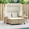 vidaXL Garden Sofa 2-Seater with Canopy and Stools Beige Poly Rattan