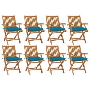 vidaXL Folding Garden Chairs with Cushions 8 pcs Solid Teak Wood