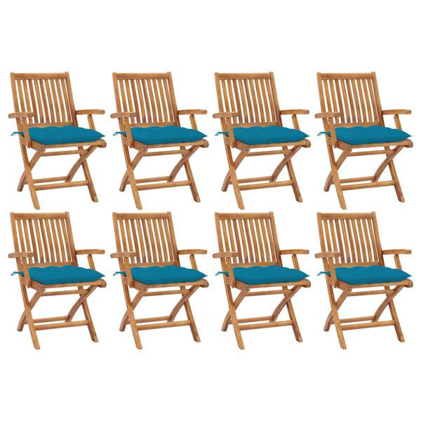 vidaXL Folding Garden Chairs with Cushions 8 pcs Solid Teak Wood