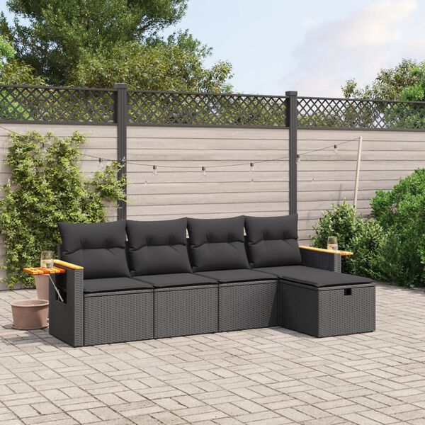 vidaXL 5 Piece Garden Sofa Set with Cushions Grey Poly Rattan