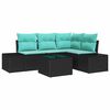 vidaXL Garden Sofa Set with Cushion 5 pcs Black Poly Rattan