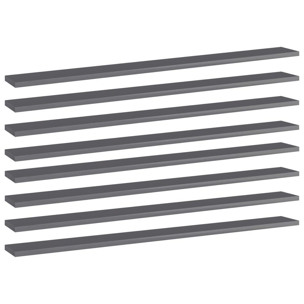 vidaXL Bookshelf Boards 8 pcs High Gloss Grey 100x10x1.5 cm Engineered Wood