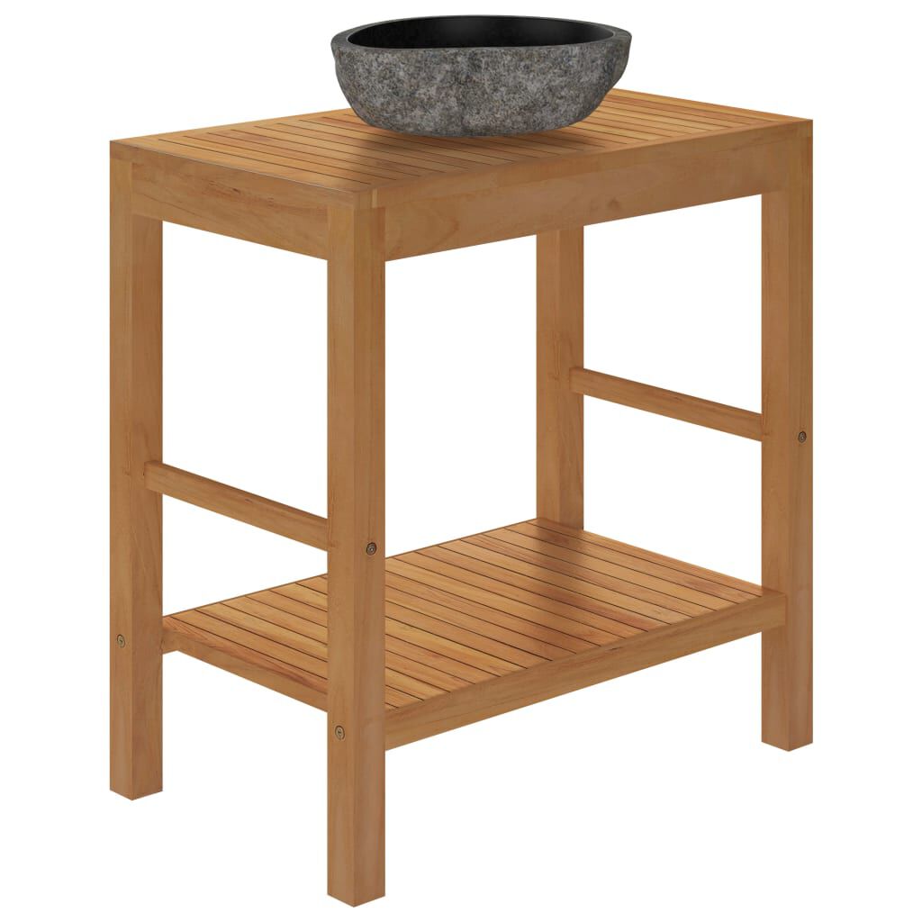 vidaXL Bathroom Vanity Cabinet Solid Teak with Sink River Stone Black