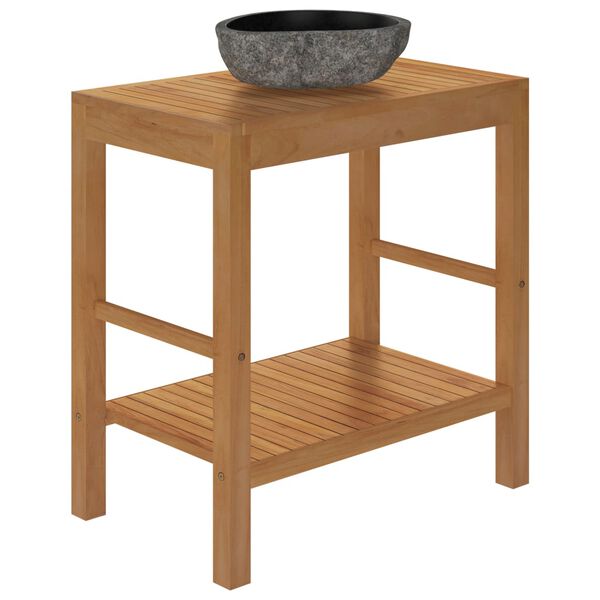 vidaXL Bathroom Vanity Cabinet Solid Teak with Sink River Stone Black