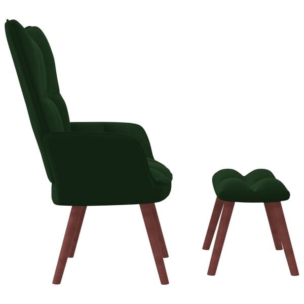 vidaXL Relaxing Chair with a Stool Dark Green Velvet