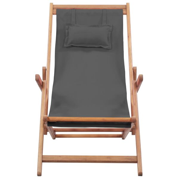 vidaXL Folding Beach Chair Fabric and Wooden Frame Grey