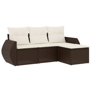 vidaXL 4 Piece Garden Sofa Set with Cushions Brown Poly Rattan