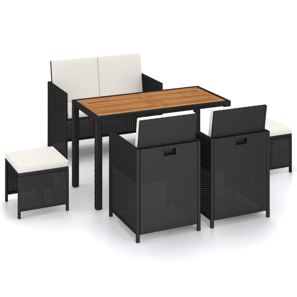 vidaXL 6 Piece Outdoor Dining Set Black Poly Rattan Acacia Wood