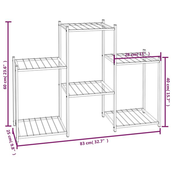 vidaXL Flower Stand 83x25x60 cm Black Iron