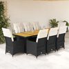 vidaXL 9 Piece Garden Bistro Set with Cushions Black Poly Rattan