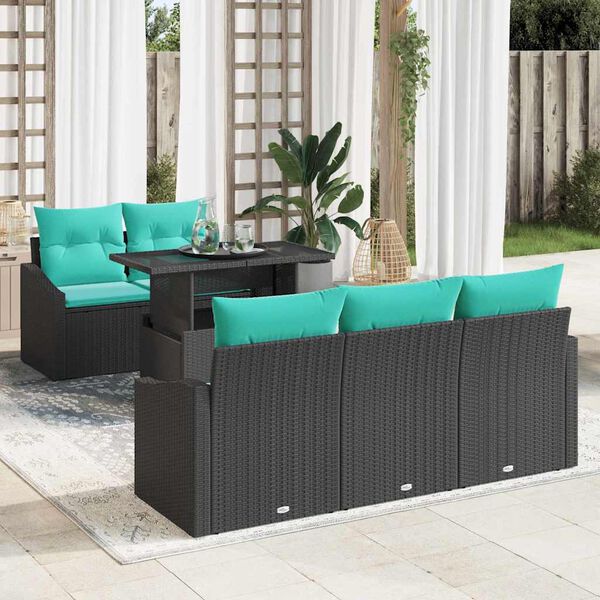 vidaXL Garden Sofa Set with Cushion 6 pcs Black Poly Rattan