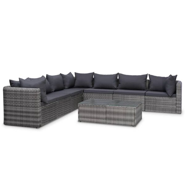 vidaXL 8 Piece Garden Lounge Set with Cushions Poly Rattan Grey