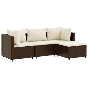 vidaXL 4 Piece Garden Lounge Set with Cushions Brown Poly Rattan