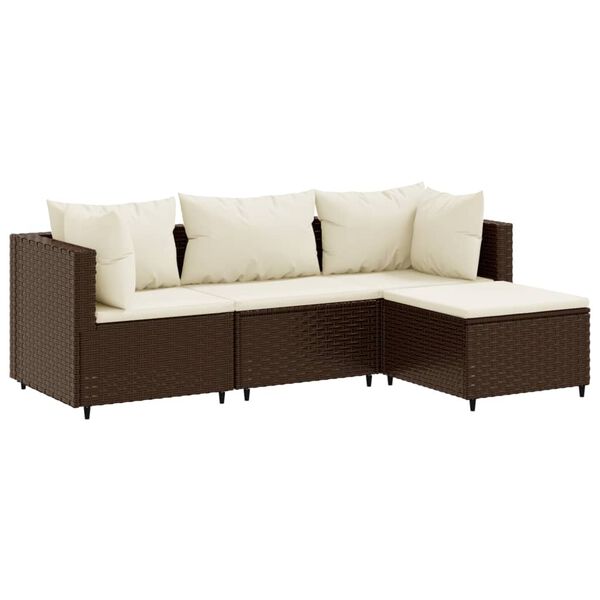 vidaXL 4 Piece Garden Lounge Set with Cushions Brown Poly Rattan