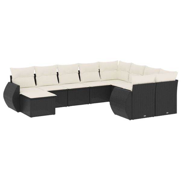 vidaXL 10 Piece Garden Sofa Set with Cushions Black Poly Rattan