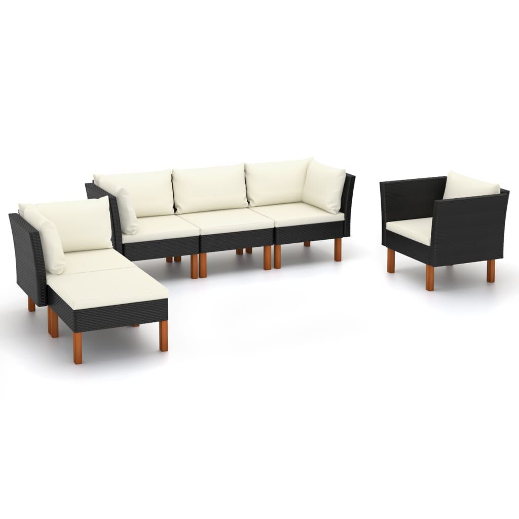 vidaXL 6 Piece Garden Lounge Set Poly Rattan and Eucalyptus Wood Black