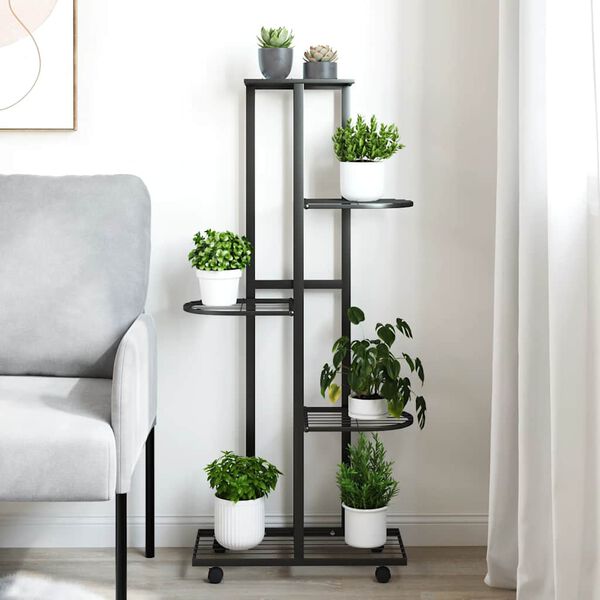 vidaXL 5-Floor Flower Stand with Wheels 44x23x100 cm Black Iron