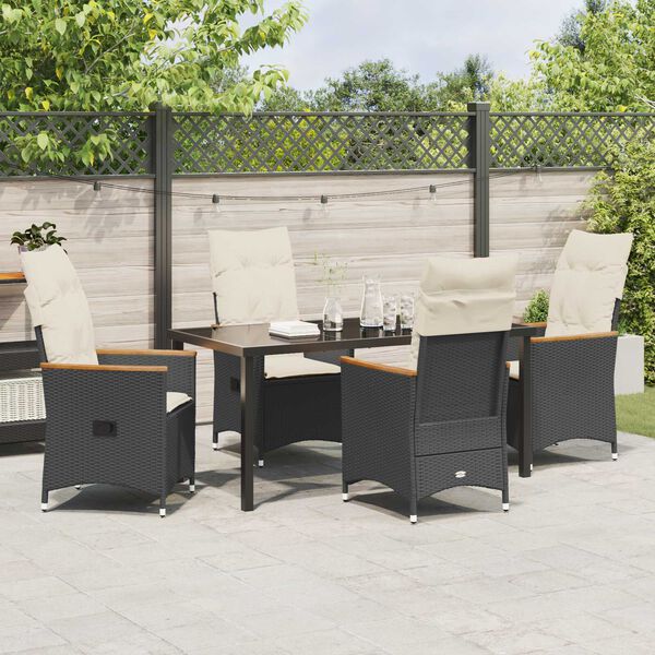 vidaXL Garden Dining Set with Cushion 5 pcs Black Poly Rattan