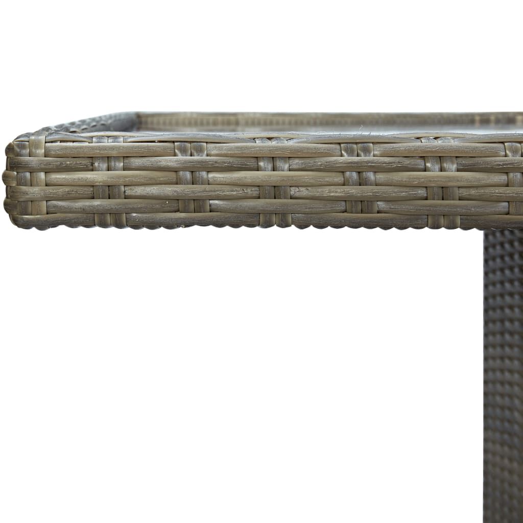 vidaXL Garden Table Brown Poly Rattan and Tempered Glass