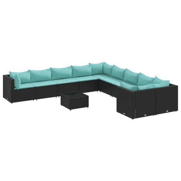 vidaXL 11 Piece Garden Sofa Set with Cushions Black Poly Rattan
