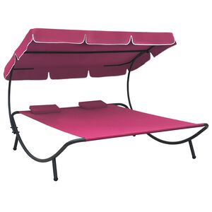 vidaXL Outdoor Lounge Bed with Canopy and Pillows Pink