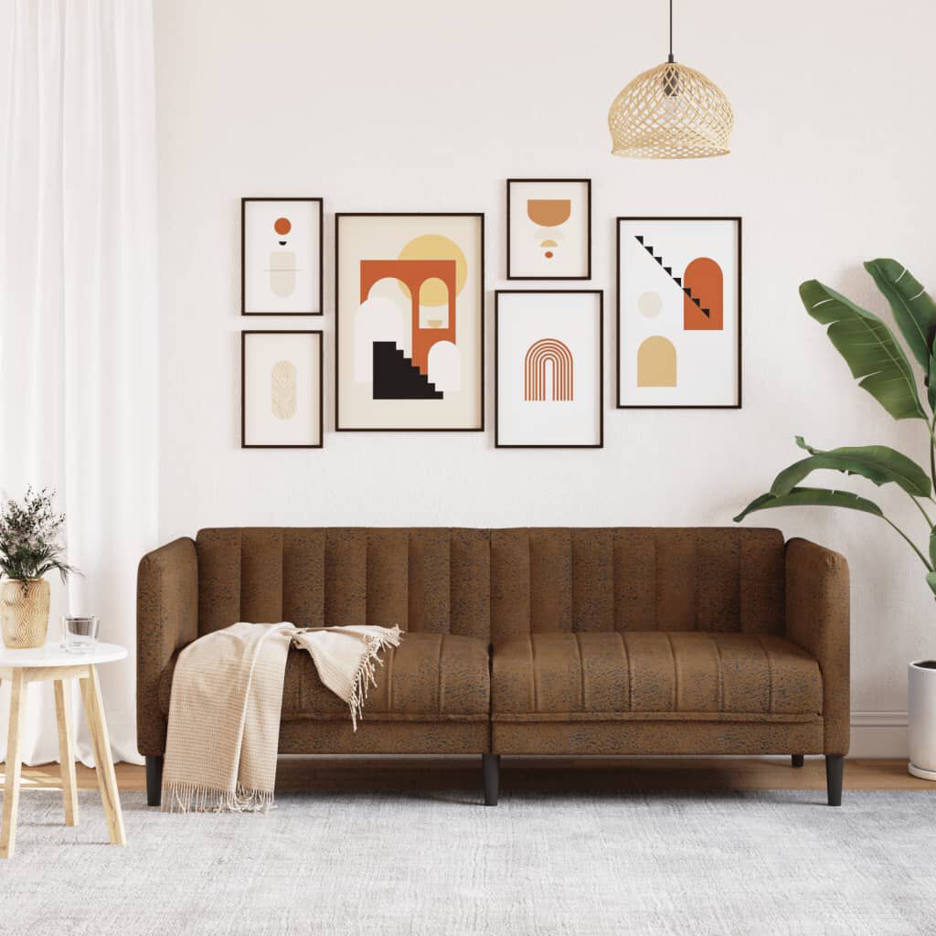 vidaXL Sofa 2-Seater Brown Faux Suede Leather