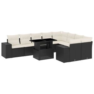 vidaXL 10 Piece Garden Sofa Set with Cushions Black Poly Rattan