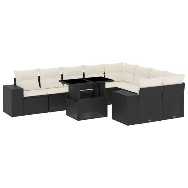 vidaXL 10 Piece Garden Sofa Set with Cushions Black Poly Rattan