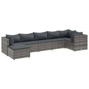 vidaXL 7 Piece Garden Lounge Set with Cushions Grey Poly Rattan
