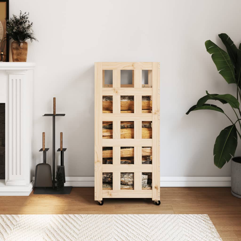vidaXL Log Holder with Wheels 40x49x110 cm Solid Wood Pine