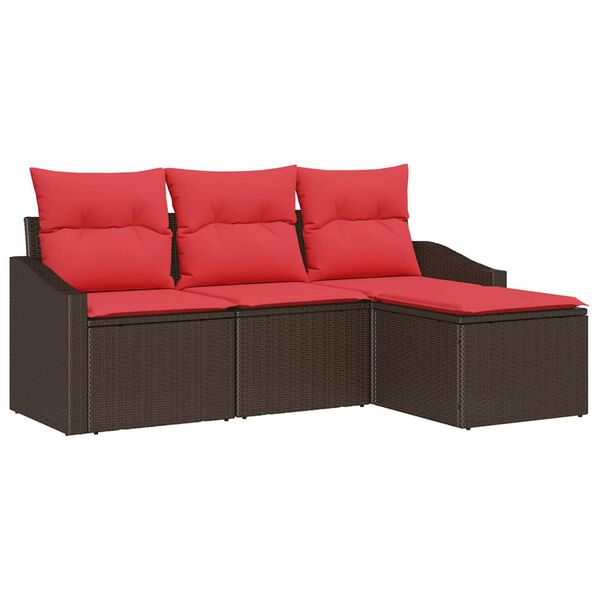 vidaXL Sofa Set with Cushion 4 pcs Brown Poly Rattan