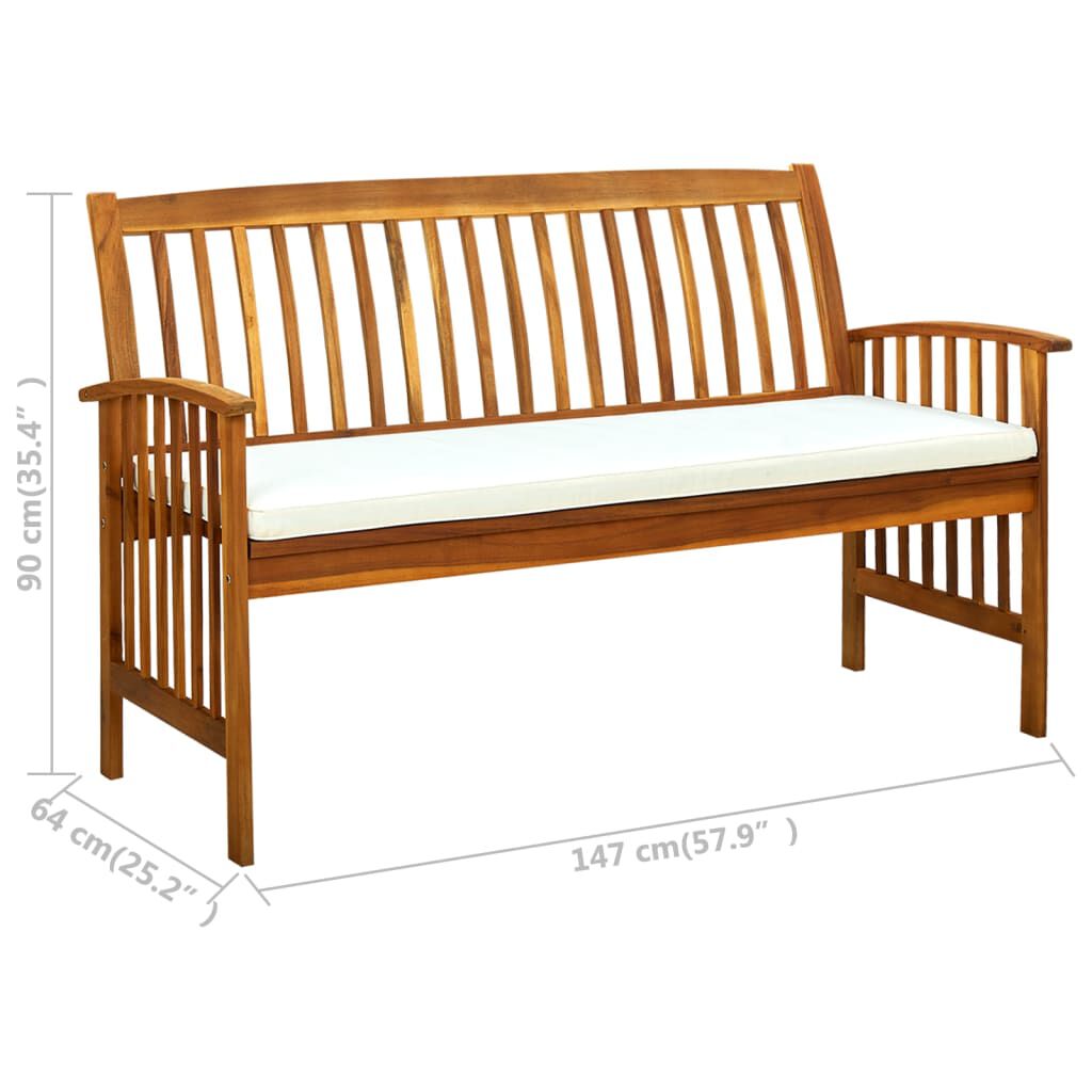 vidaXL Garden Bench with Cushion 147 cm Solid Acacia Wood