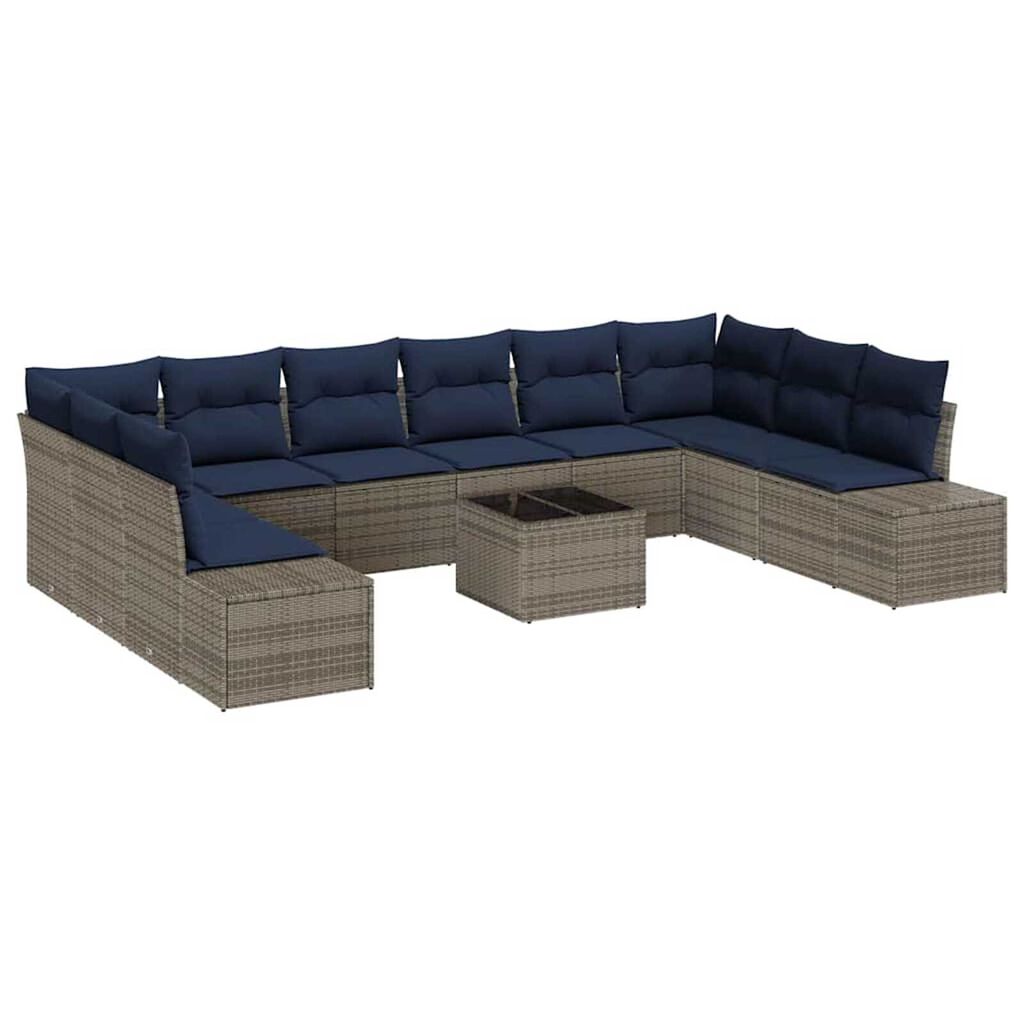 vidaXL Garden Sofa Set with Cushion 11 pcs Grey Poly rattan