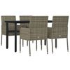 vidaXL 5 Piece Garden Dining Set with Cushions Black and Grey Poly Rattan