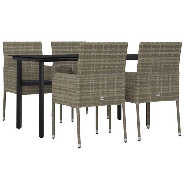 vidaXL 5 Piece Garden Dining Set with Cushions Black and Grey Poly Rattan