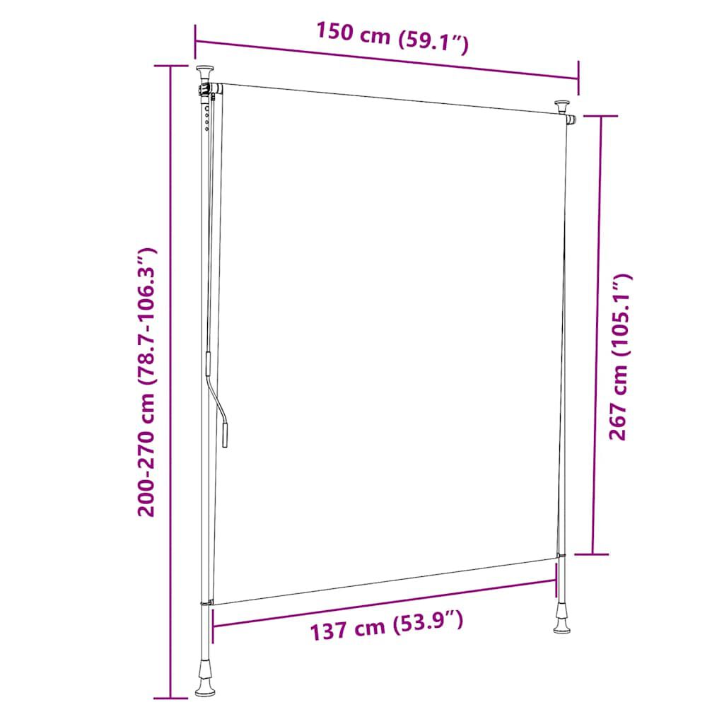 vidaXL Outdoor Roller Blind Blue and White 150x270 cm Fabric&Steel