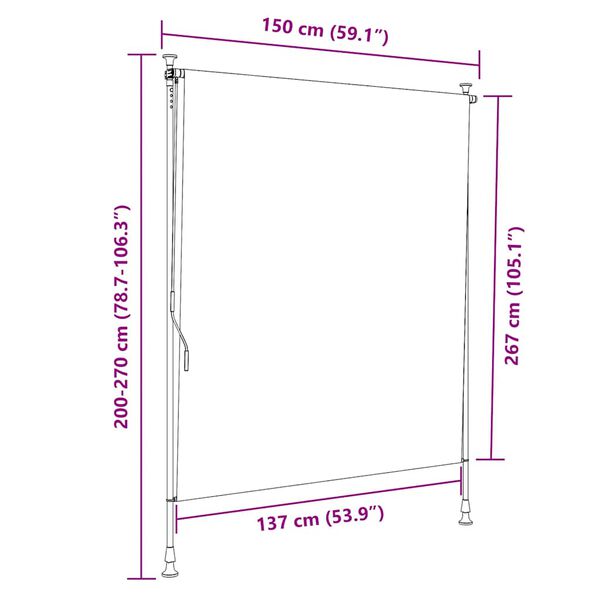 vidaXL Outdoor Roller Blind Blue and White 150x270 cm Fabric&Steel