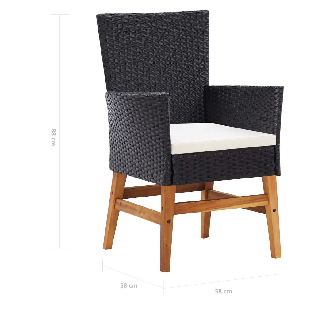 vidaXL 7 Piece Outdoor Dining Set Poly Rattan and Acacia Wood Black