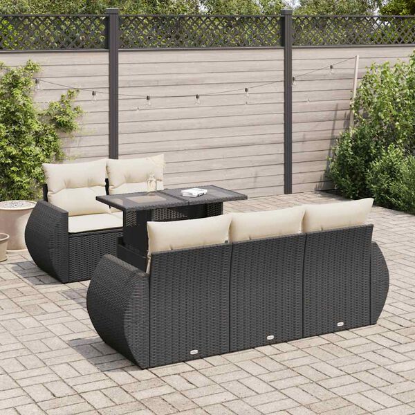 vidaXL 6 Piece Garden Sofa Set with Cushions Black Poly Rattan