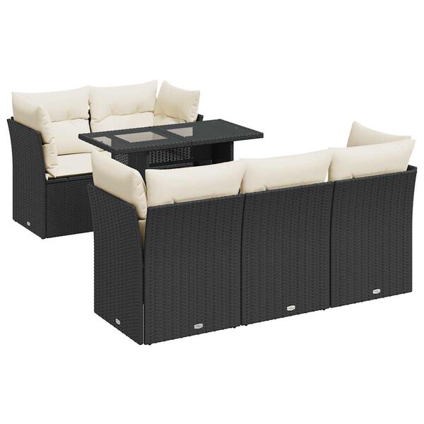 vidaXL 6 Piece Garden Sofa Set with Cushions Black Poly Rattan