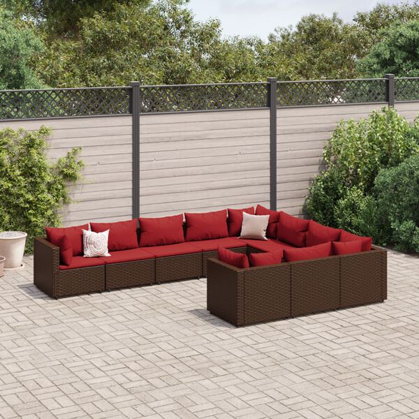 vidaXL 10 Piece Garden Sofa Set with Cushions Brown Poly Rattan