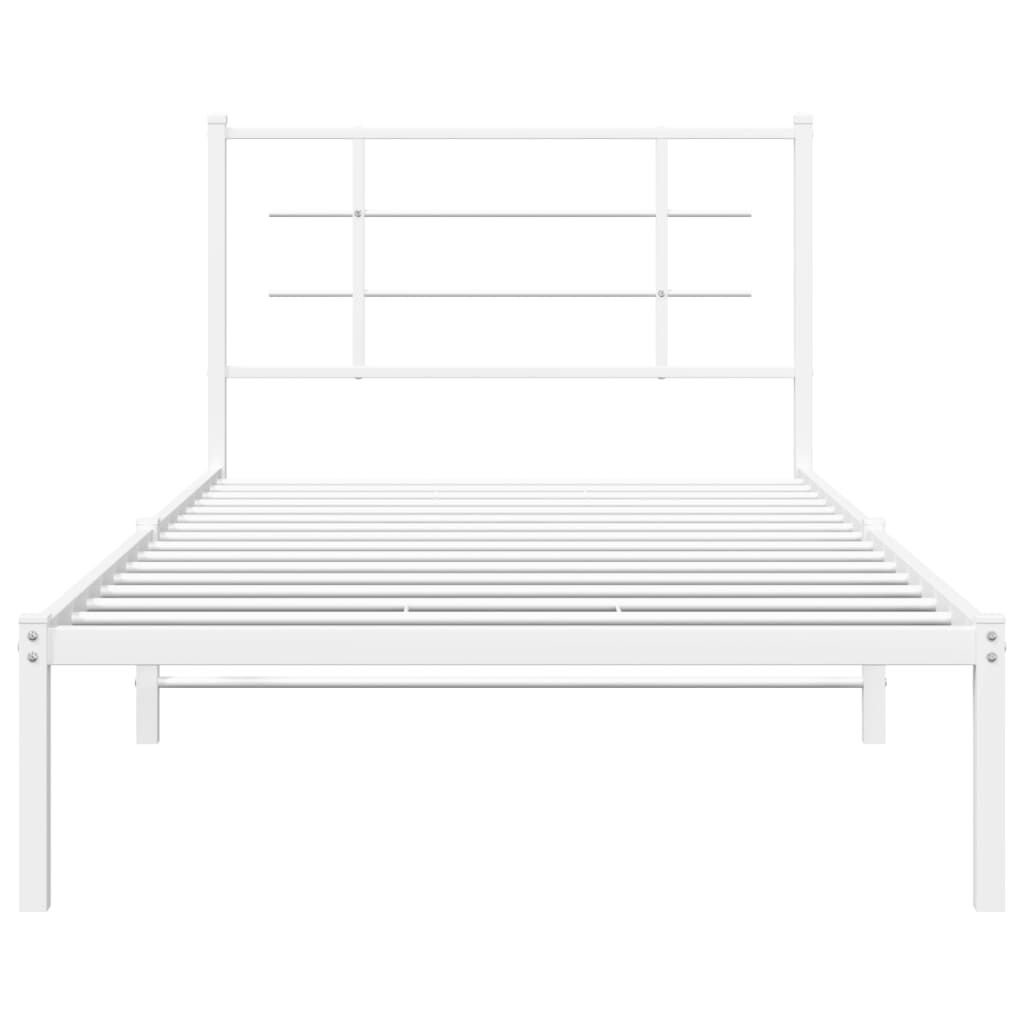 vidaXL Metal Bed Frame without Mattress with Headboard White 100x200cm