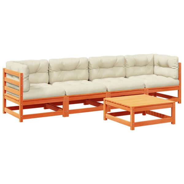 vidaXL 5 Piece Garden Sofa Set with Cushions Wax Brown Solid Wood Pine