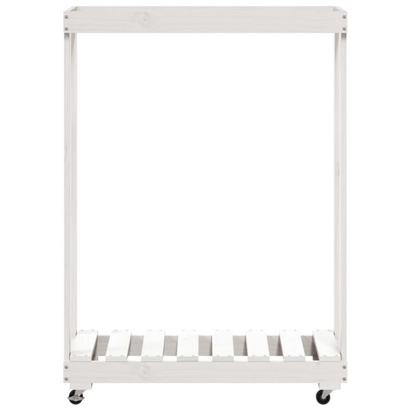 vidaXL Log Holder with Wheels White 76.5x40x108 cm Solid Wood Pine