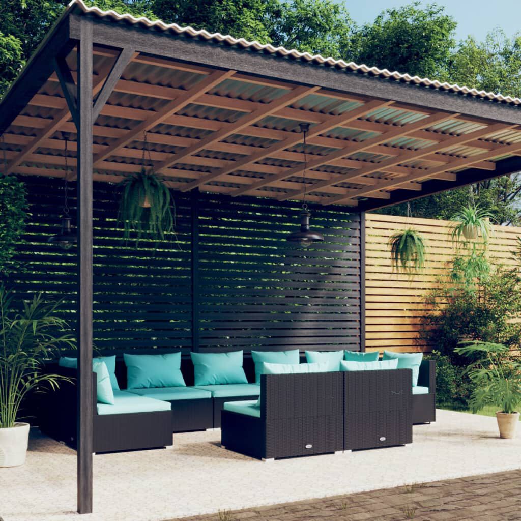 vidaXL 9 Piece Garden Lounge Set with Cushions Black Poly Rattan